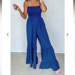 Three Bird Nest DAVI & DANI Navy Jumpsuit Smocked Tiered Jumpsuit